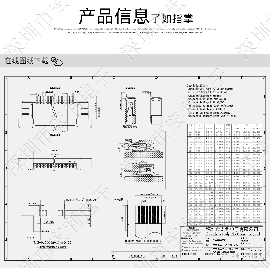91香蕉视频APP污下载 FFC/FPC扁平电缆插座 连接器 0.5MM连接器 60P 抽屉式 下接